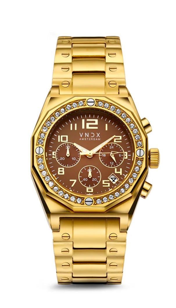 Horloge VNDX The one stones goud bruin – Dejacque